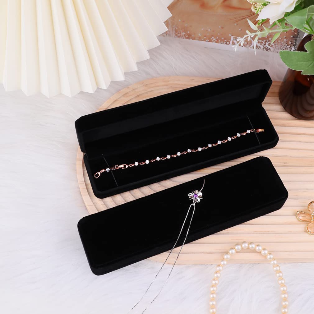 iSuperb Set of 2 Velvet Necklace Box Long Bracelet Box Display Chain Jewelry Box Case 8.7x1.6x2inch for Necklace Storage Gift Box