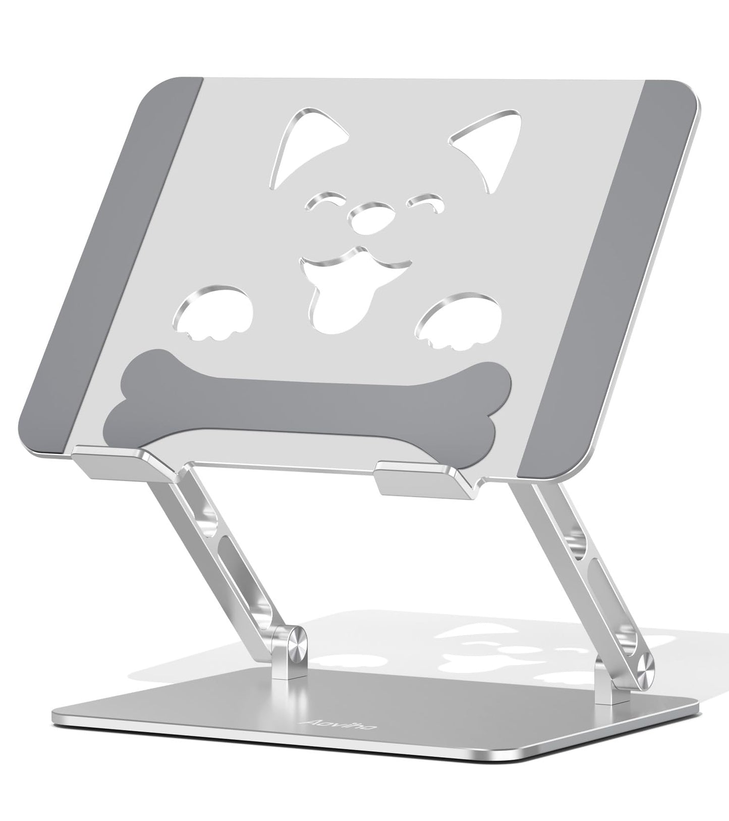 Aoviho Laptop Stand for Desk-Adjustable, Foldable, Portable, Ergonomic Aluminum Notebook Riser with Unique Puppy Cooling Vent, Desk Gift for 10"-17.3" Devices Mac, Dell, HP, Lenovo, Samsung, Silver