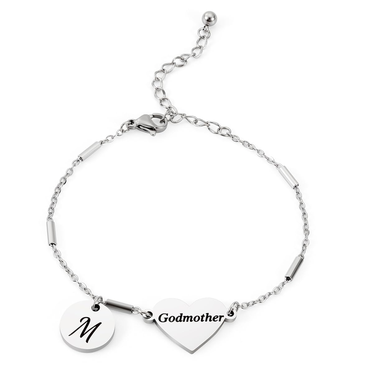 CHENVA Godmother Gifts Initial Bracelet Bangle for Women Gift for Godmother from Goddaughter (Godmother Bracelet M)