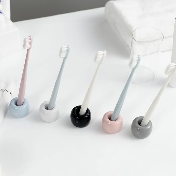 Mini Ceramic Couple Toothbrush Holder, Hand-Made Bathroom Toothbrush Holder, Electric Toothbrush Head Holder and Office Pen Holder 2-Piece Set (Gray)