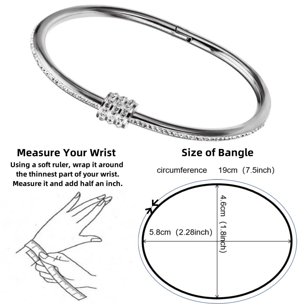Dainty Bangle Bracelet for Women Personalized Cubic Zirconia Stainless Steel Bracelets Tiny Waist Oval Bangles Bracelets Gifts for Love (S)