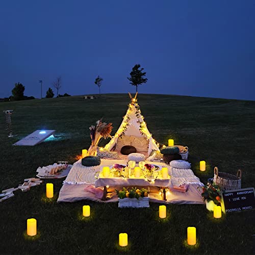 Homemory 9 Pack Flameless Candles, Outdoor Waterproof, Battery Operated LED Pillar Candles with Remote Control and Timer, Plastic, Long Lasting - size: Set of 9