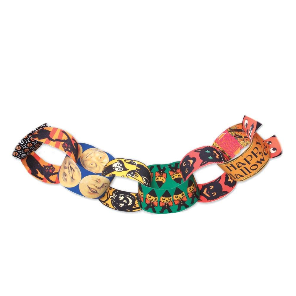 eeBoo Halloween Paper Chain Kit - 120 Double-Sided Links, 24 Foot Reusable Garland Craft, No Glue Needed, Screen-Free Fun for Kids Ages 5 and up