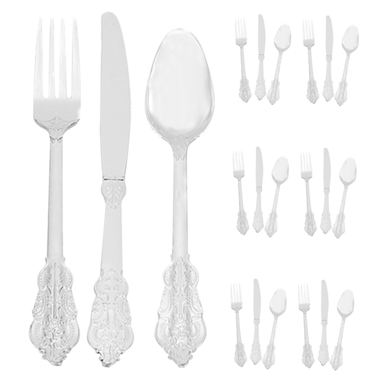 VERDANVERSE Disposable Cutlery Set 24 Pieces with Gold Trimmed Forks Spoons Knives, Plastic Picnic Utensil Kit for Parties Camping and Daily Household Use