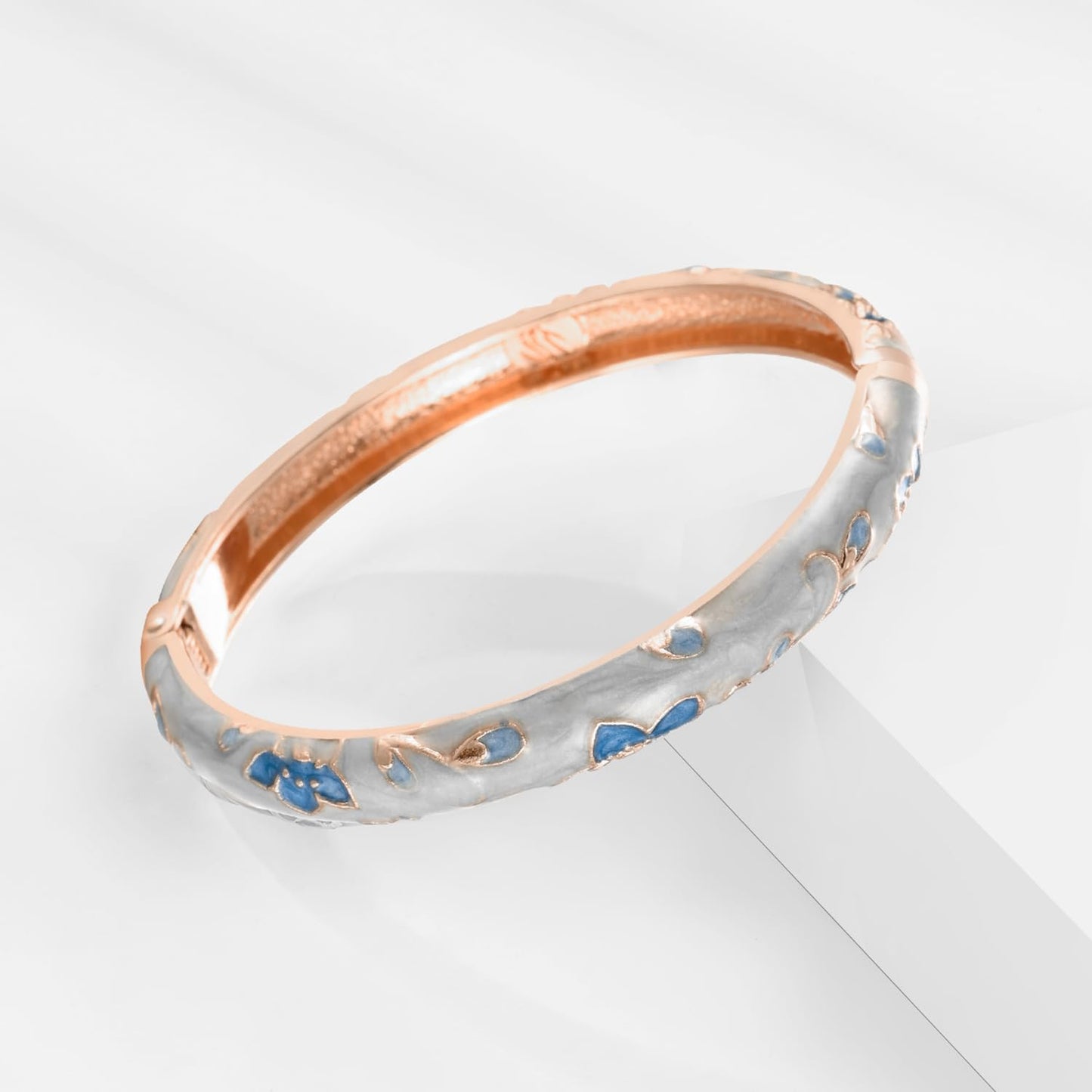 UJOY Fashion Cloisonne Bangle Jewelry Hollowed Rose Handmade Enamel Gifts Cuff Open Bracelet Bangles for Women Gilrs 88A10 3pcs Light Blue