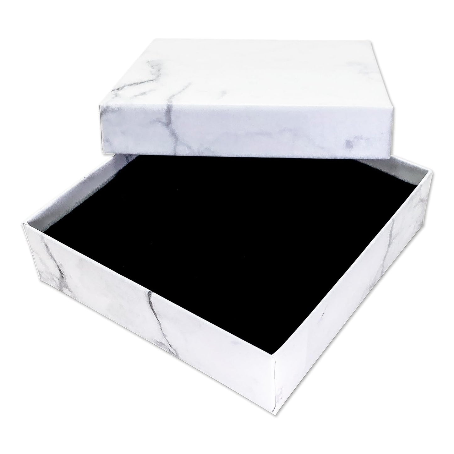 TheDisplayGuys - 24-Pack Cardboard Kraft Paper Jewelry Gift Boxes w. Velvet Padding - Necklace/Pendant - Marble White - #33 (3.5" x 3.5" x 1.0")