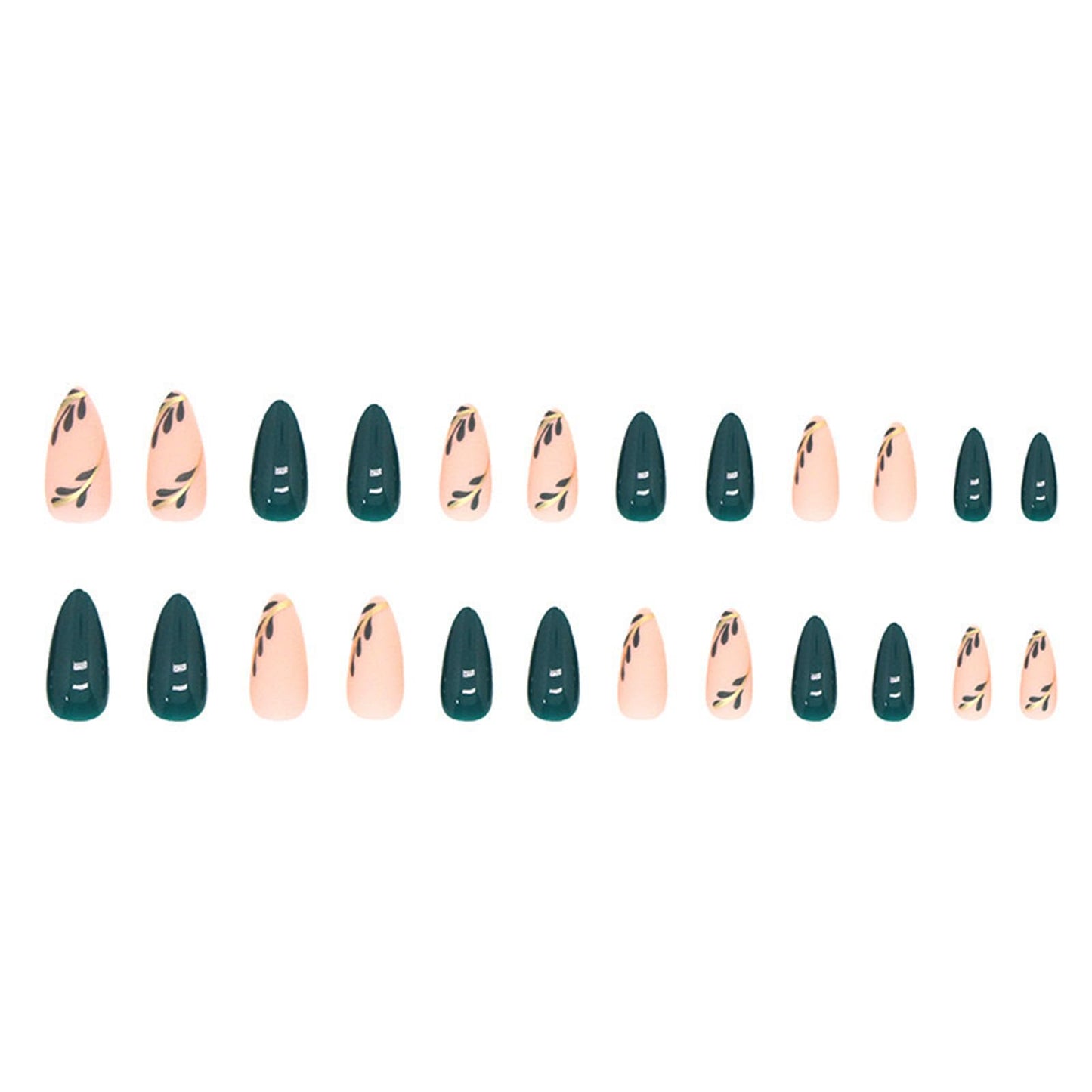 FJSMTOPl Green Press on Nails - Medium Almond Fake Nails - with Designs Leaf False Nails Press ons - Glue on Nails St Patricks Day Nails Acrylic Stick on Nail for Women 24 Pcs