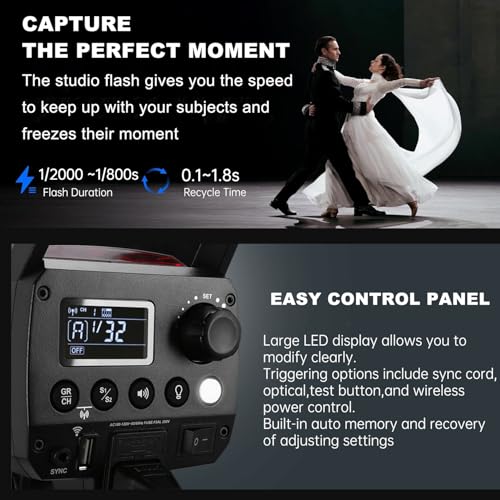 2pcs Godox MS300 Studio Flash Kit for Photography Lighting,600W Professional Bowens Mount Strobe Flash Monolight with Softbox,Trigger,Stands,Umbrellas,Reflectors for Photo Product Portrait Shooting