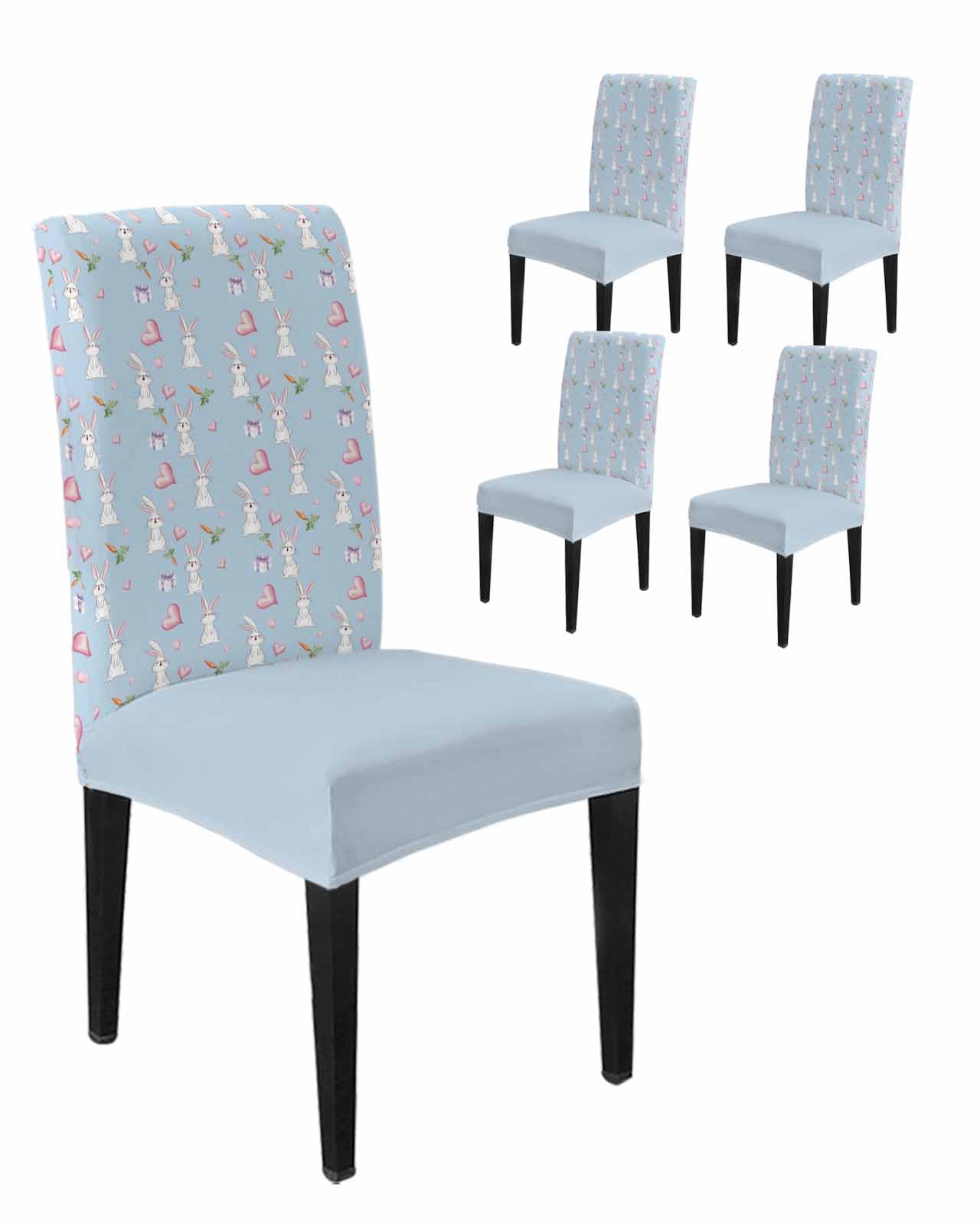 Chair Covers for Dining Room Easter Rabbits Carrots on Blue Stretch Chairs Slipcovers Removable Washable Seat Protector Pink Love Heart Gift Boxes Seat Cushion Cover for Home Hotel Party Decor,4PCS