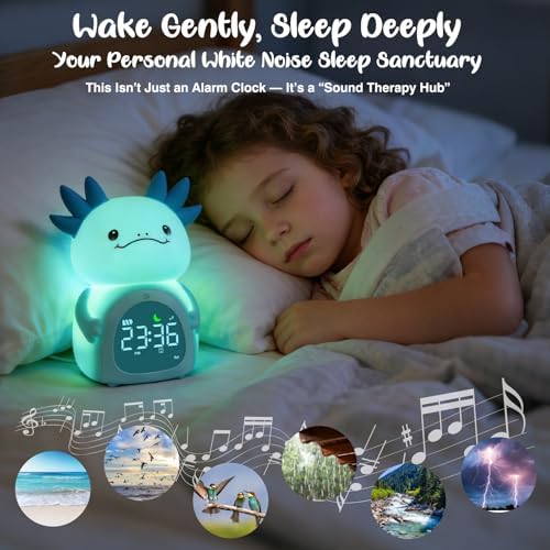 Axolotl Alarm Clock for Kids, Rechargeable Ok to Wake Clock with Night Light - BPA-Free Silicone Sleep Training Clock, Cute Toddler Wake Up Clock for Boys Girls Bedroom