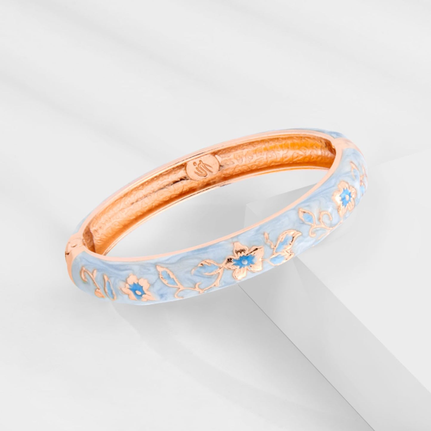 UJOY Flowers Bracelet Multi-Colors Cloisonne Wedding Jewelry Gift Women Enameled Bangles Opening Hinged 55A82 Light Blue