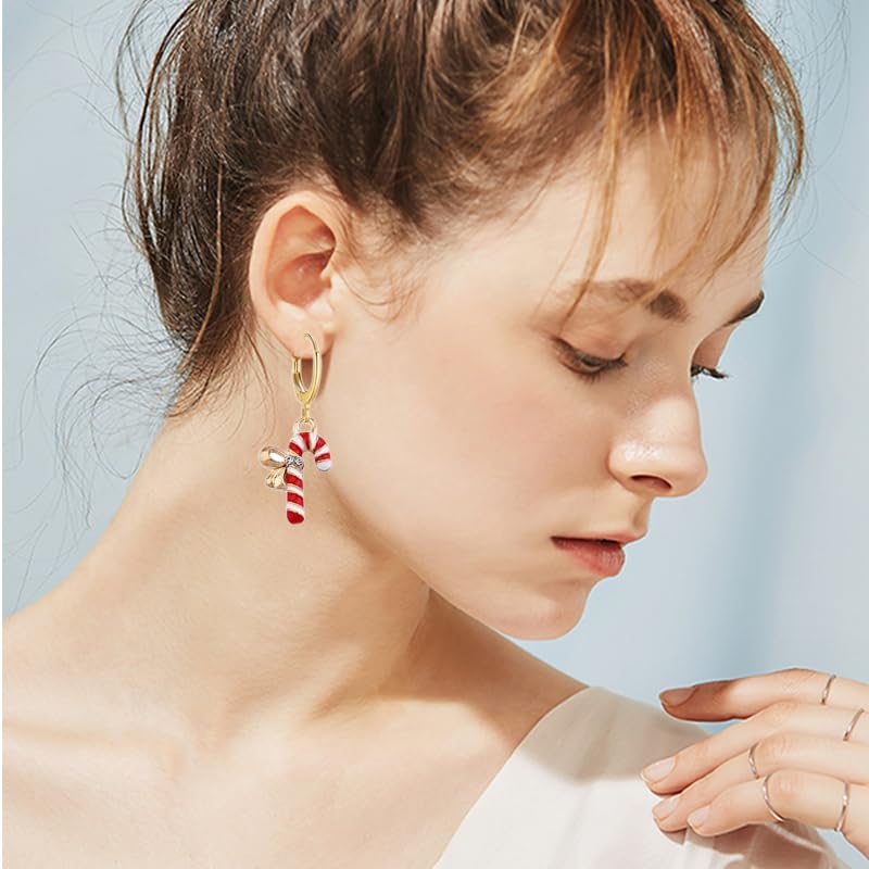 16 Pairs Christmas Reindeer Santa Hoop Earrings for Women Unique Winter Xmas Tree Snowflake Bow Bell Snowman Penguin Earrings Christmas New Year Jewelry Gifts - style: Hat