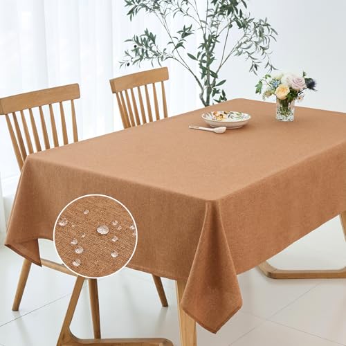 maxmill Fall Rectangular Tablecloth Stain Resistant Waterproof Wrinkle Resistant Spillproof Washable Slubby Textured Table Cloth for Dining Room Harvest Thanksgiving Parties, 60 x 140 Inch, Amber - color: Amber, size: 140" x 60" (Rectangular)