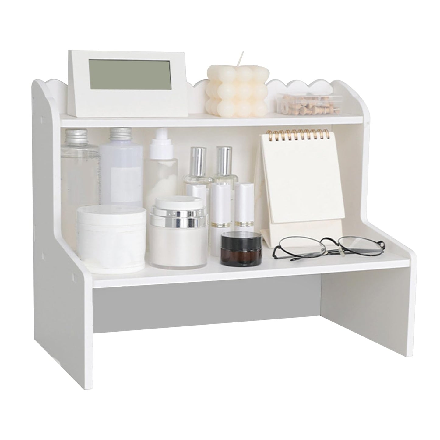 BTSEURY Desktop Wood Display Shelf, Wood Desktop Storage Rack, Desk Multi Layer Storage Rack Mini Bookshelf Cosmetics Organizer (M(315 X 180mm / 12.4 X 7.09in))