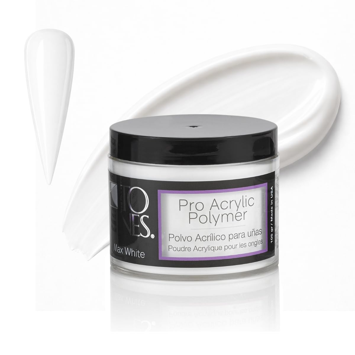 Tones Pro Acrylic Nail Powder, Max White (Creamy, Soft Off-White), (3.5 Fl Oz) - Long-Lasting & Non-Yellowing Polymer for Salon Quality Nail Extensions & 3D Art