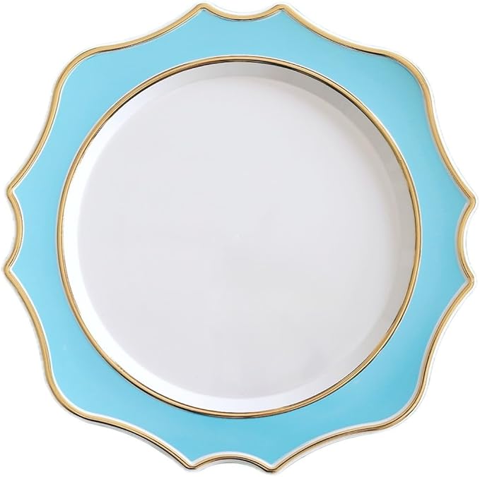 " OCCASIONS " 40 Pieces 13.25'' Scalloped Disposable/Reusable Plastic Charger Plates for Wedding, (Scalloped Imperial Aqua & Gold)