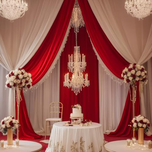 DUOBAO Chiffon Ceiling Drapes 20ft Red Wedding Backdrops Sheer Backdrop Curtains for Reception Wedding Ceremony Dark Red Sheer Arch Drapes Fabric Event Party Supplies 6 Panels 5×20ft - color: Red, size: 60"W x 240"L (Pack of 6)