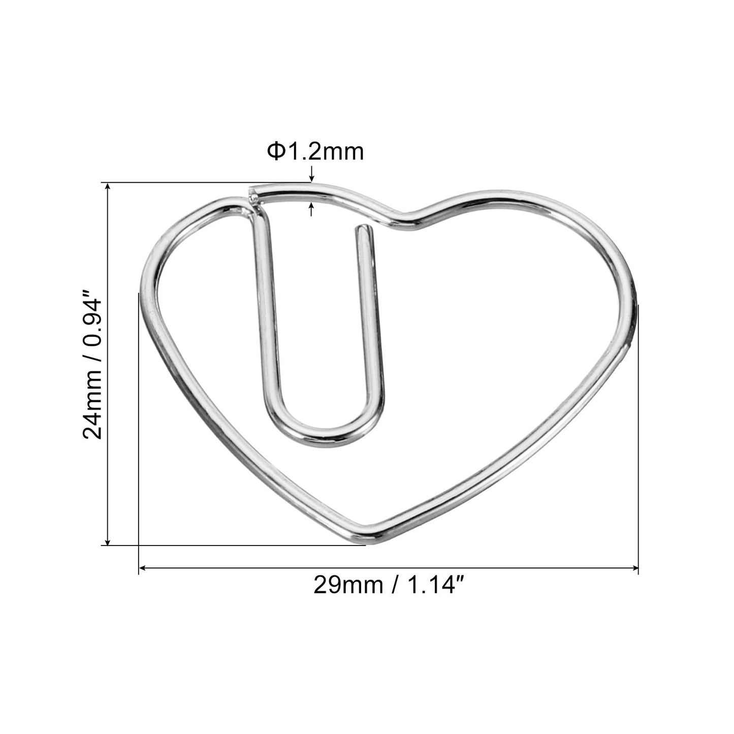 MECCANIXITY Paper Clip Heart-Shaped Cute Decorative Fun Clips Bookmarks 1.1 Inch Silver Tone for Organize Office Home, Pack of 100