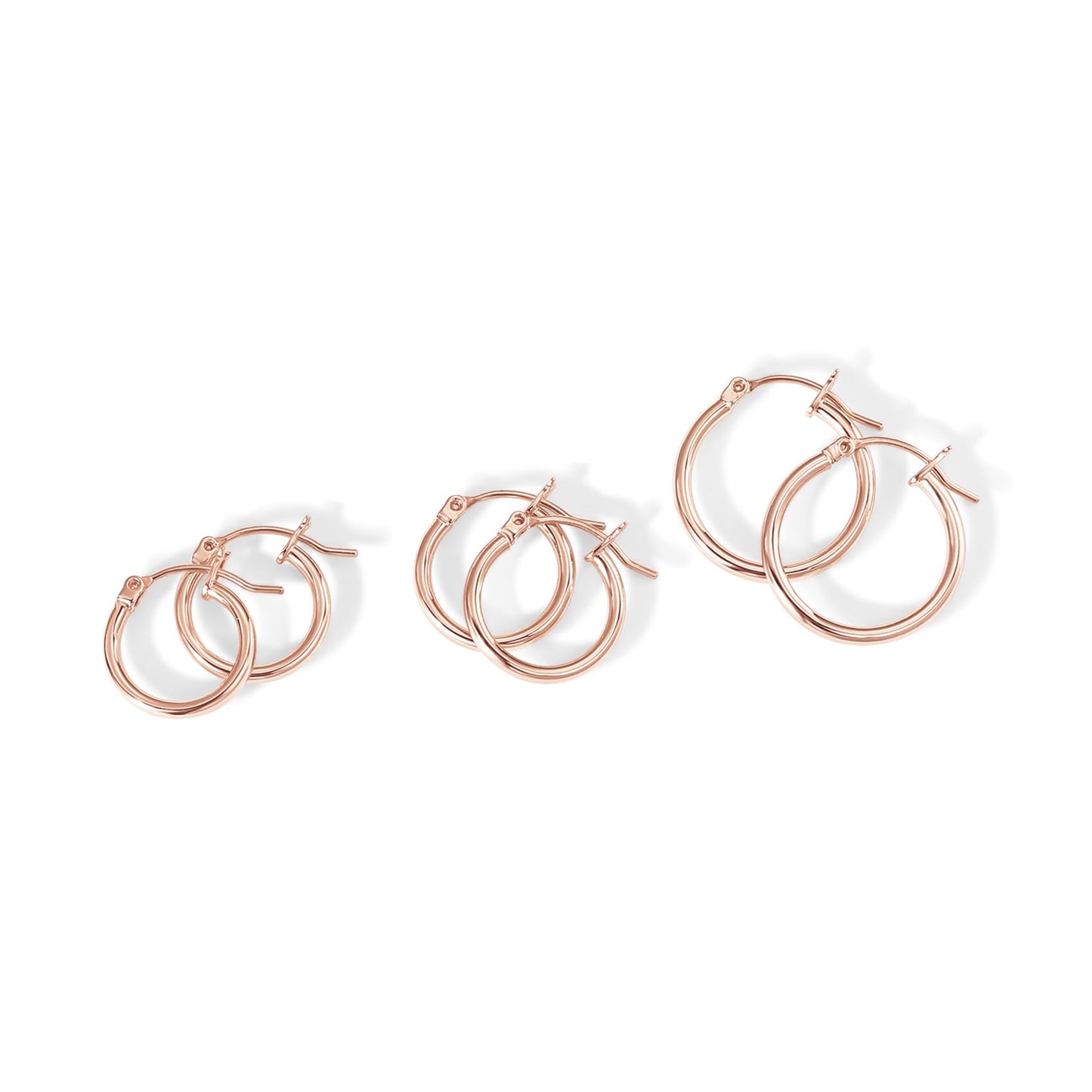 PAVOI 18K Rose Gold 925 Sterling Silver Post Hoop Earrings for Women - Thin Small Gold Huggie Hoop Earrings - 3-Pair Set