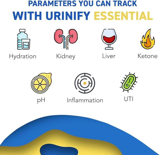 Mobile App Urine Test Strips -Trusted at Home Kidney and Liver Test Kit, Urinary Protein, UTI Test, Hydration, Ketone Body, pH, Urinalysis- Essential Kit (6 Strips)