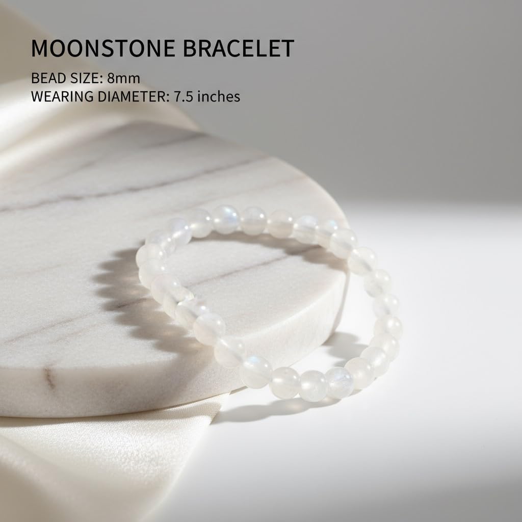 The Vida Handmade AAA+ Quality Crystal Stretch Elastic Bracelet - Nature Gemstone - Jewelry Gift - Holiday Gift - For Women & Men (Moonstone)