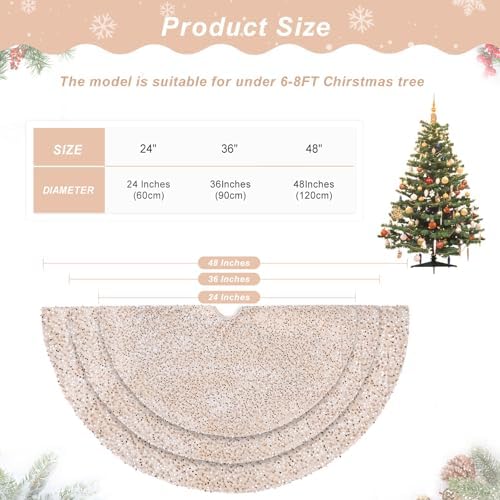 Glitter Christmas Tree Skirt 36 Inches: Champagne Gold Small Sequin Tree Skirt Cover for New Years Party