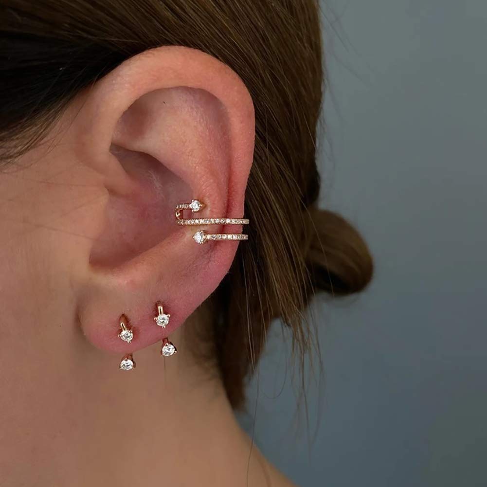 Obidos 14K Gold Plated Cubic Zirconia Ear Jacket Statement Earrings for Women | Front & Back Stud Earring Jackets