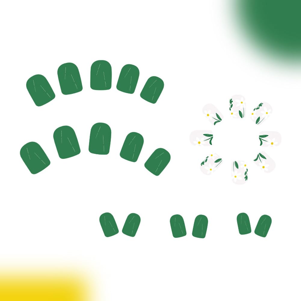 RUPOFUZA Press on Nails Square Short Green Fake False Nails with Lovely White Flowers Design Stick on Nail Full Cover Acrylic Artificial Extra Short Glue on Nail for Women 24Pcs