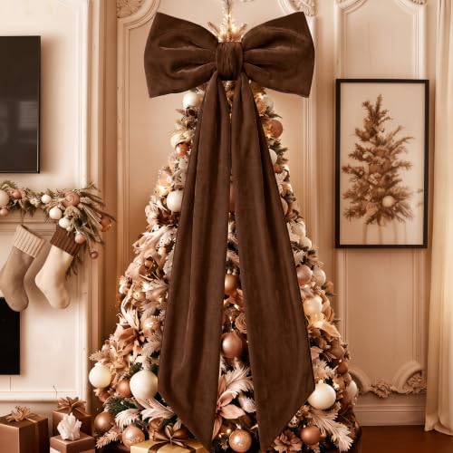 Gejoy 47 x 16 Inch Large Brown Christmas Bows Brown Velvet Bows