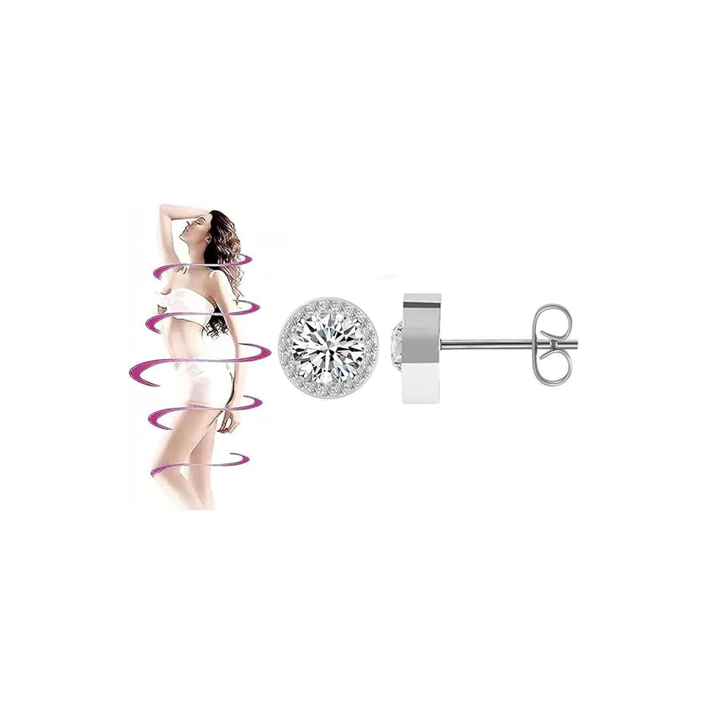 Lymphvity Germanium Earrings for Women Lymphatic Drainage Earrings Lymphatic Therapy Earring Lymph Detox Earring Sparkly CZ Stud (Silver)