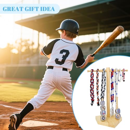 Wooden Baseball or Softball Drip Necklace Organizer Holder, Championship Ring Display Holder, Softball Ring Holder, Sports Ring Holder, Drip Necklace Holder Baseball Display Gift (Natural) - color: Natural