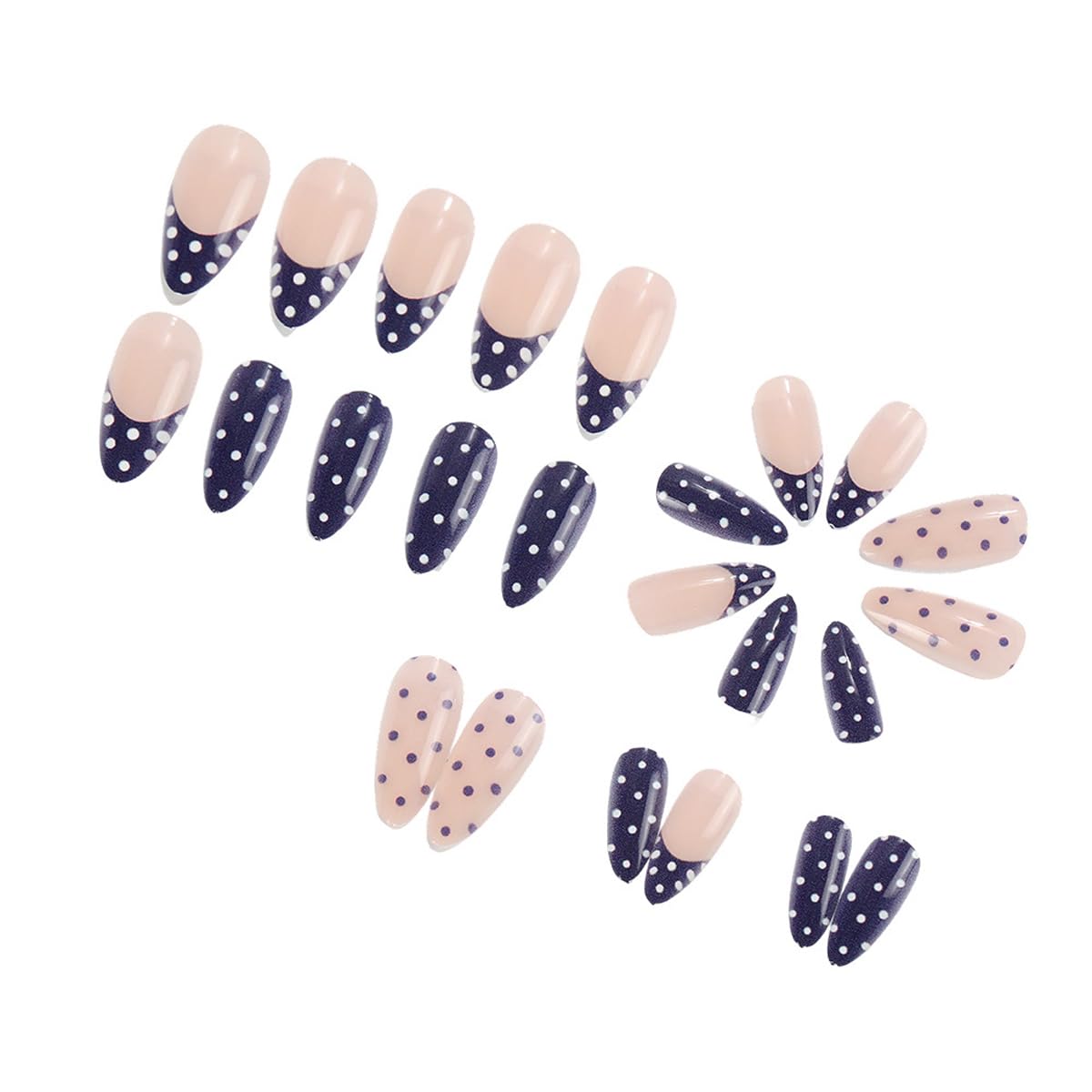 Summer Beach Press on Nails Medium Stiletto Nails Press on with 5D Shell, Flower & Starfish Design French Tip Fake Nails Rhinestones Glue on Nail Reusable Summer Nail for Women Manicure 24Pcs