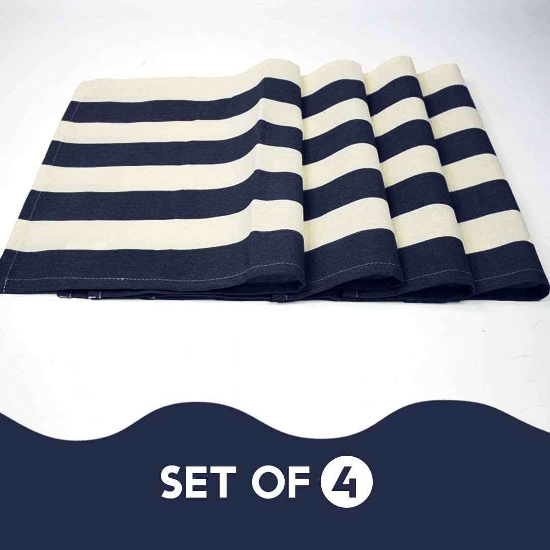 Folkulture Placemats Set of 4 (13 x 19) | 100% Cotton,Cute,Heat Resistant,Machine Washable Striped Place Mats | Blue & White Rectangular Table Placemats or Dining Table Mats