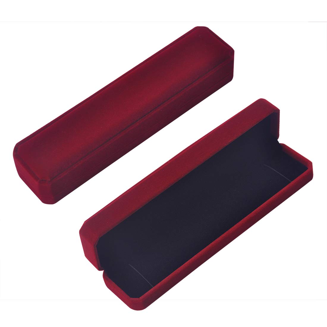 iSuperb 2 Pcs Long Red Velvet Necklace Box Chain Bracelet Boxes Cases 8.7x1.6x2inch Jewelry Display Storage Gift Box