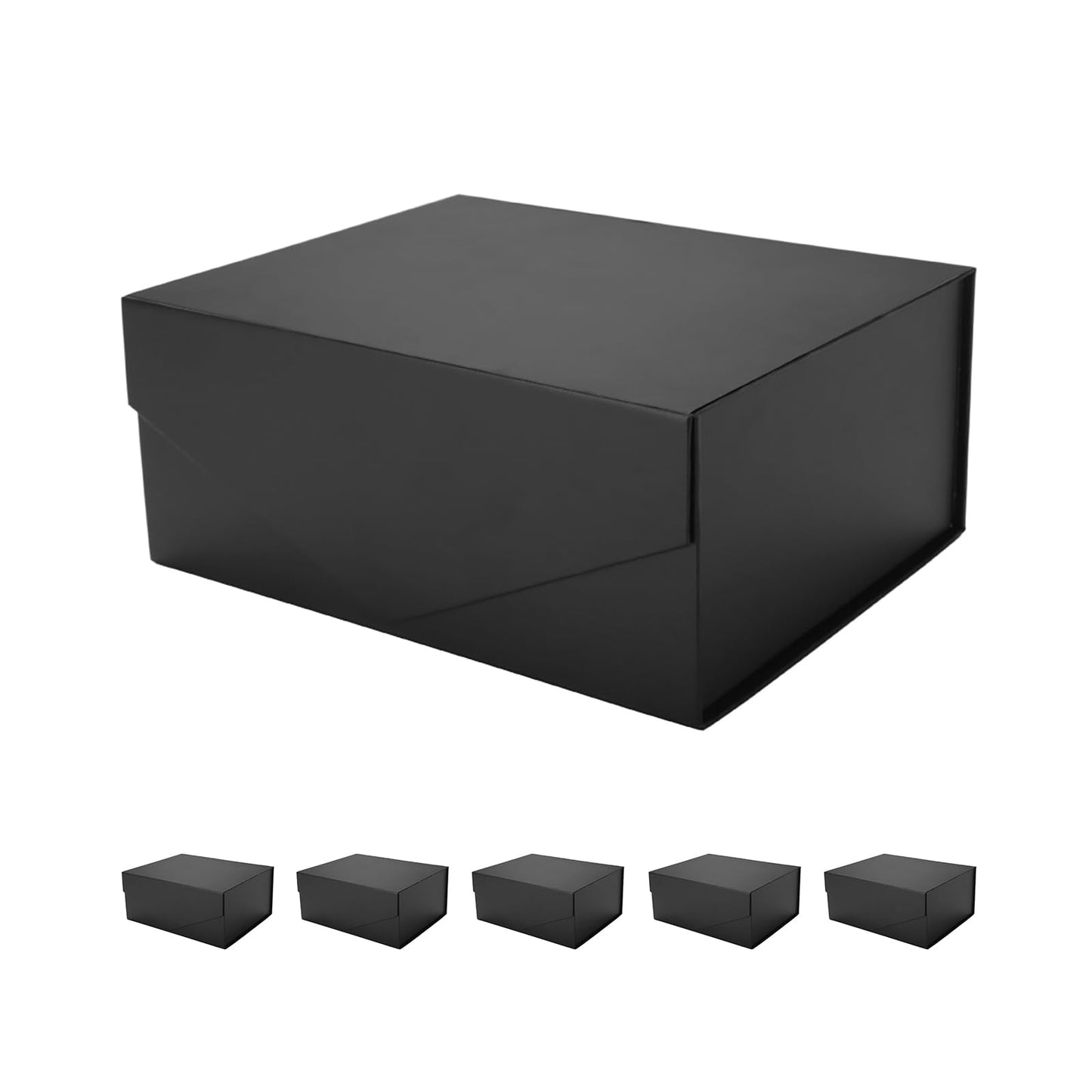 PACKHOME 6 Gift Boxes 9x6.5x3.8 Inches, Rectangle Collapsible Boxes with Magnetic Lids for Gift Packaging (Matte Black, Grain Texture)