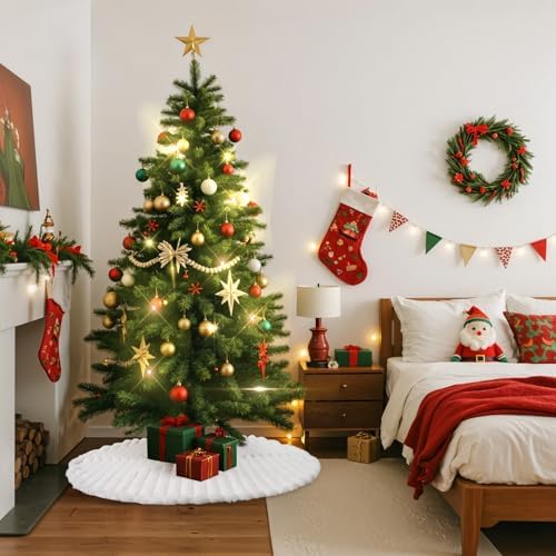 Lanpn Christmas Tree Skirt 60 inch, Faux Fur Xmas Tree Skirt Plush Winter Christmas Tree Mat for Extra Large Artificial Trees Winter Home Party Holiday Indoor Xmas Decorations (White, 150cm)