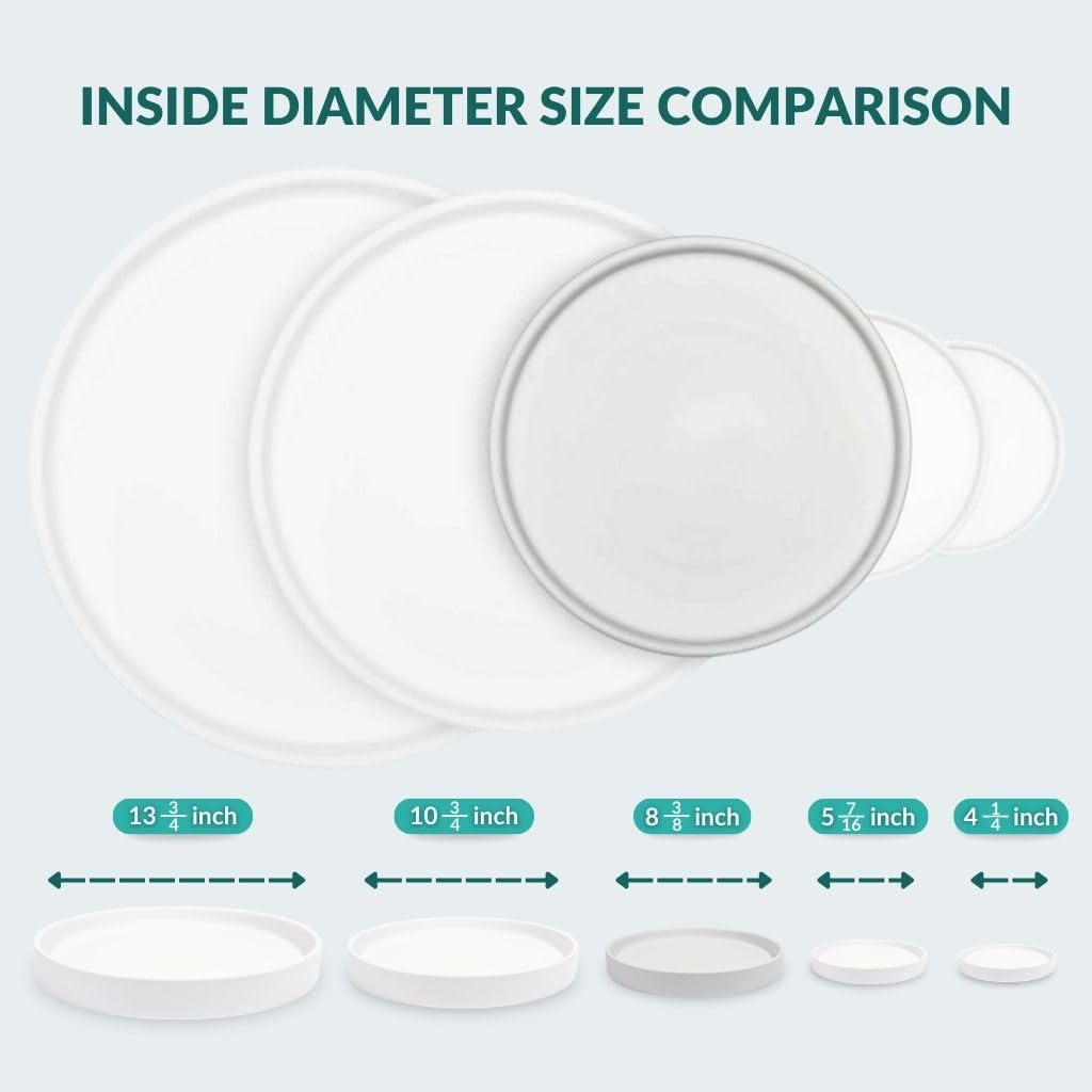Willowy 2 Pack 9 Inch Matte White Ceramic Plant Drainage Trays, Indoor Use