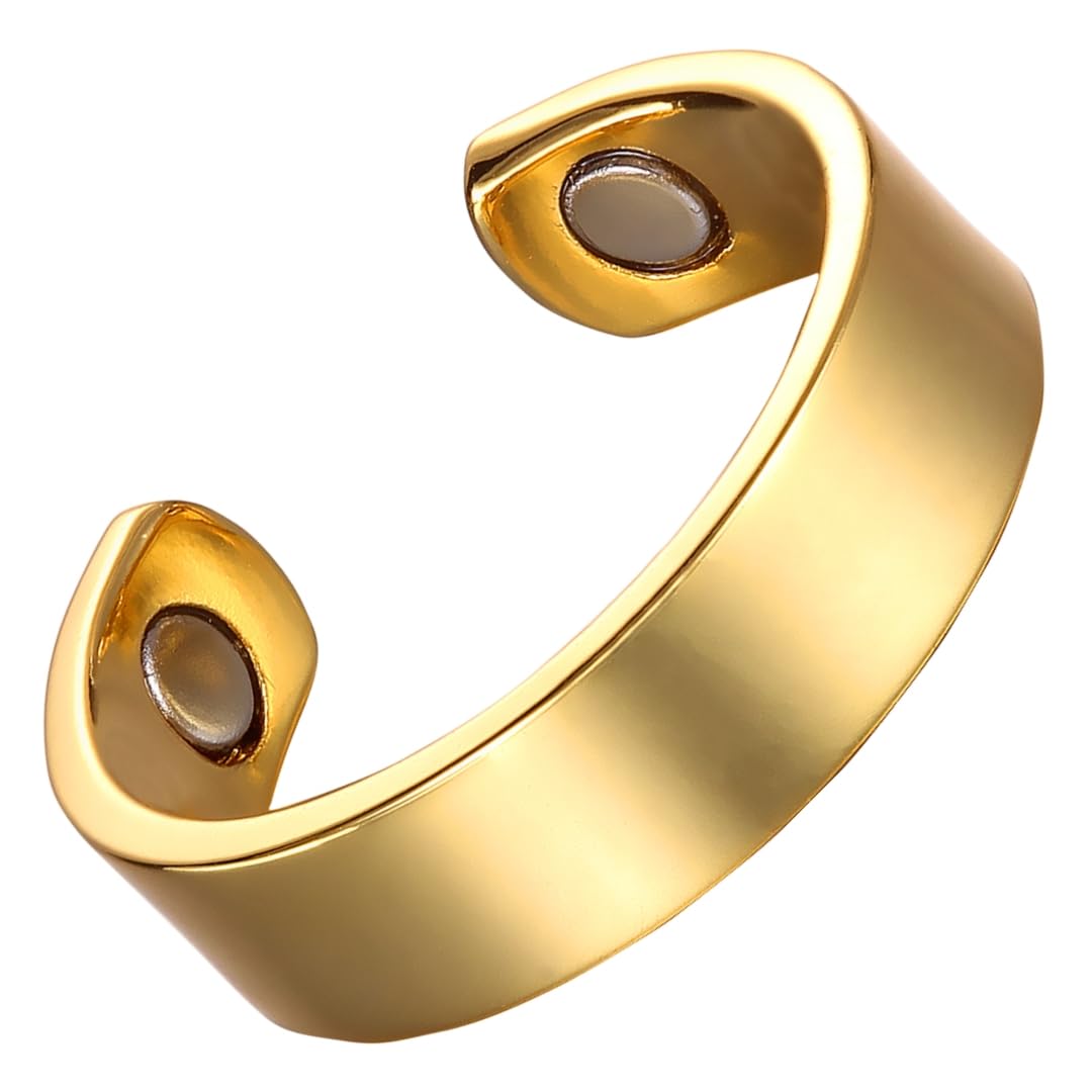 Earth Therapy - Elegant Women or Men's Ring Band in Bright Gold | Magnetic Therapy Ring
