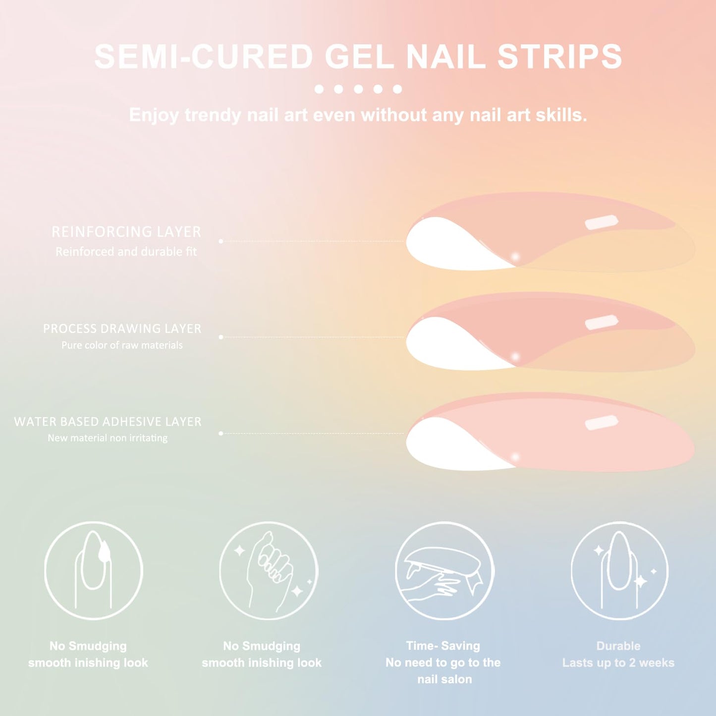 SILPECWEE Semi Cured Gel Nail Strips, Toenails Stickers Full Nail Wraps UV Light Required, Salon Quality, Easy to Apply & Remove, Toenail Strips for Women Girl (Candy-Colored Delight - 32PCS)