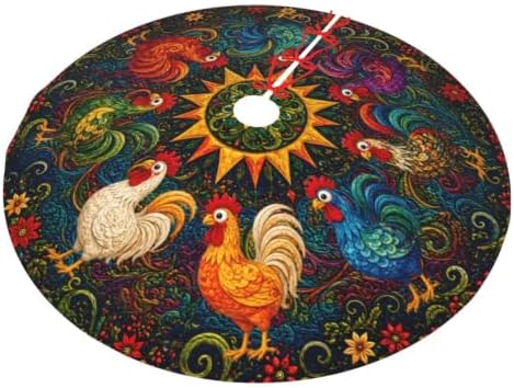 Christmas Rooster Christmas Tree Skirt Xmas Tree Skirt, Winter Christmas Tree Mat for Home Party Holiday Indoor Outdoor Decorations