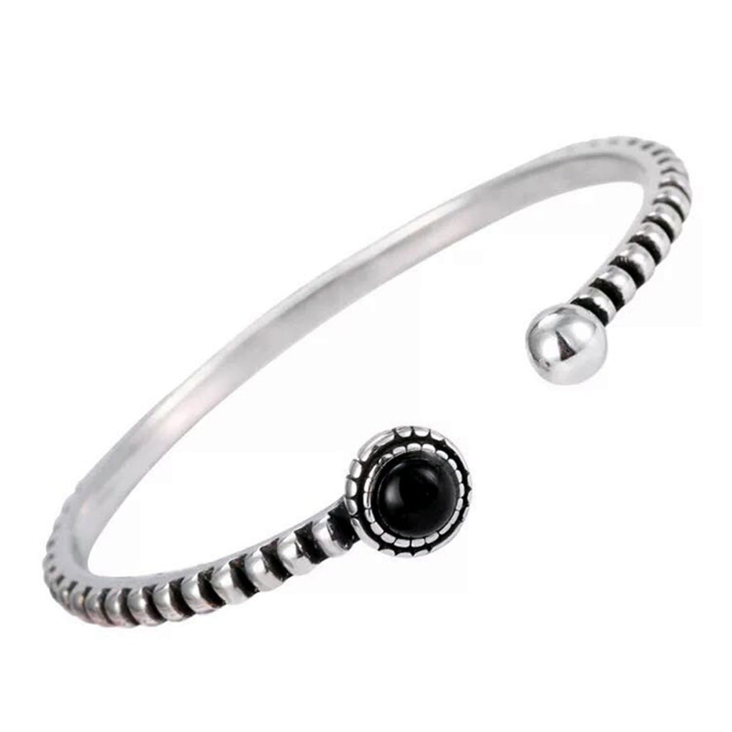 Handmade 925 Sterling Silver Bangle Bracelets For Women Natural Obsidian Bangle Bracelets Open Adjustable Cuff Bangles For Women Nature Stone Bangles Vintage Statement Cuff Bangles Jewelry Gifts