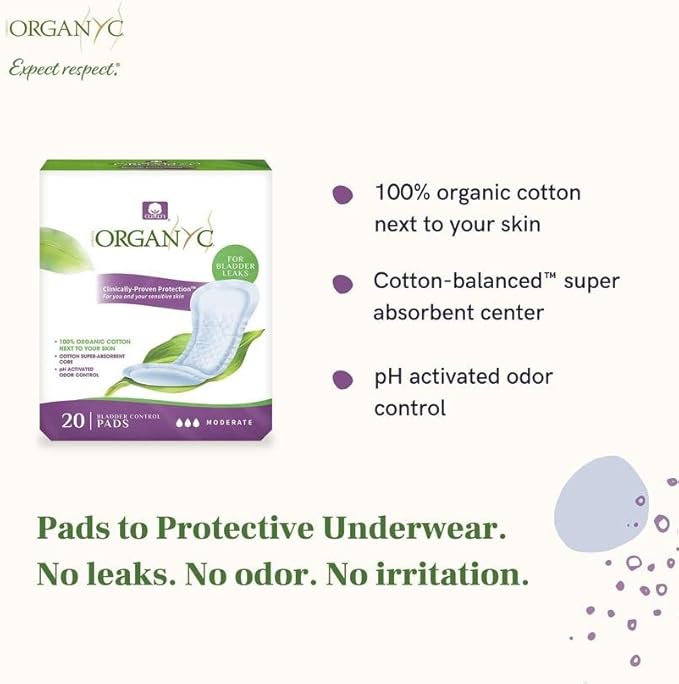 Organyc 100% Organic Cotton Incontinence Pads for Bladder Leaks, FSA/HSA Eligible, Maximum Flow, 16 Count (Pack of 2)