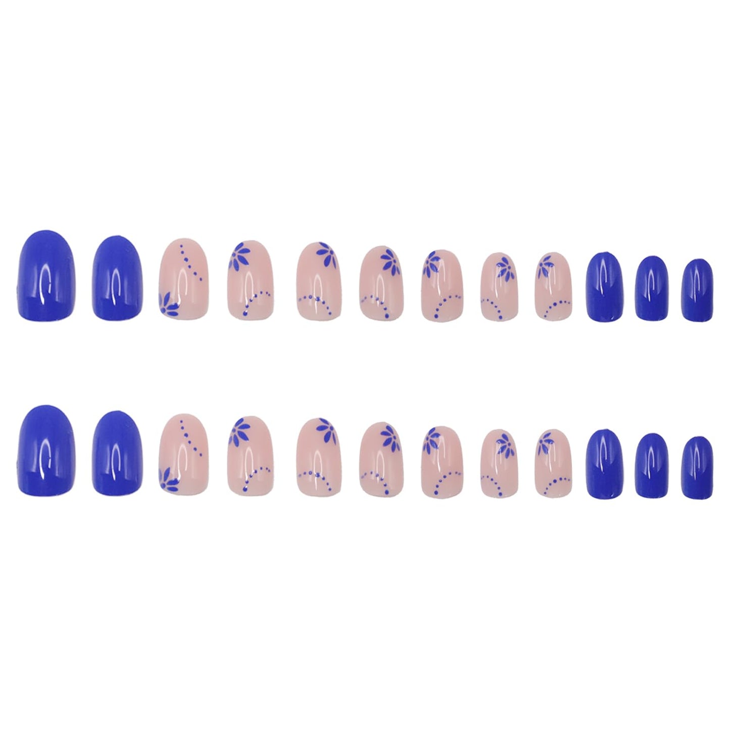 Short Almond Press on Nails SWEKKE Cobalt Blue Fake Nails False Nails with Designs Flower Full Cover Glossy Glossy Glue on Nails Stick on Nails Acrylic Nails for Women Girls 24 Pcs