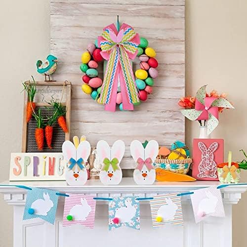Meseey Large Easter Burlap Bow 20 x 10 Inch Wreaths Spring Bunny Rabbit Bows for Gift Wrapping Tree Topper Front Door Party Home Decorations (Bunny Bow)