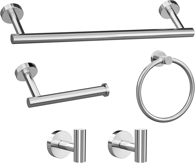 Bathroom Hardware Towel Bar Set -Brushed Nickel Bathroom Accessories Set - Including 16" Hand Towel Bars - Toilet Paper Holders - Towel Rings - Robe Towel Hooks.