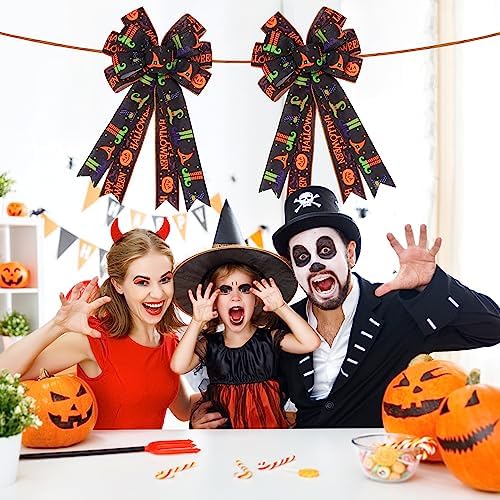 2PCS Large Halloween Wreath Bows for Indoor Outdoor Tree Topper Wall Decor