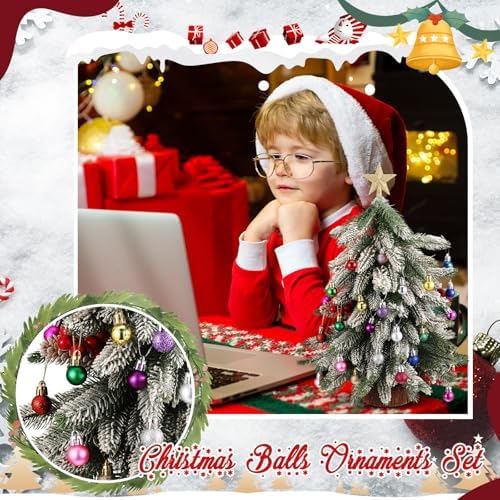 RoundFunny 25 Pcs Mini Christmas Balls Ornaments Set 0.79 Inch Christmas Day Ball Topper Star Tree Hanging Ornaments for Party Decoration(Bright Colors)