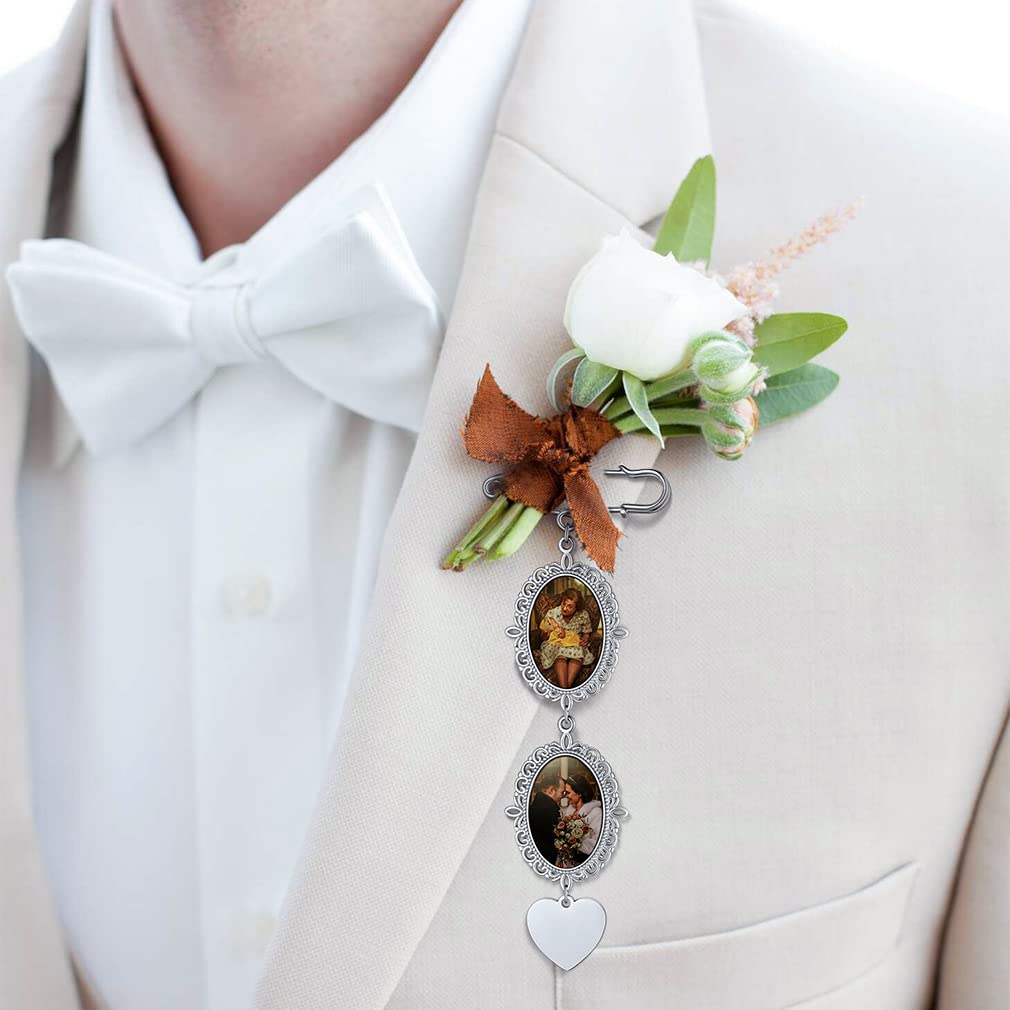 Custom4U Wedding Bouquet Photo Charms Picture Pins Customized Memorial Jewelry for Men Women Groom Bride