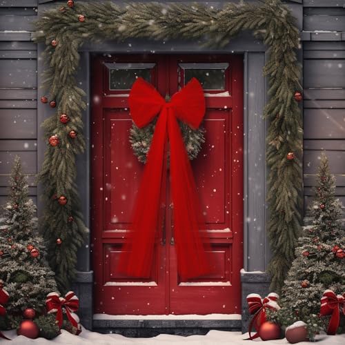 Soulchen 49 Inch Christmas Tree Topper Bow Large Tulle Ribbon,Red
