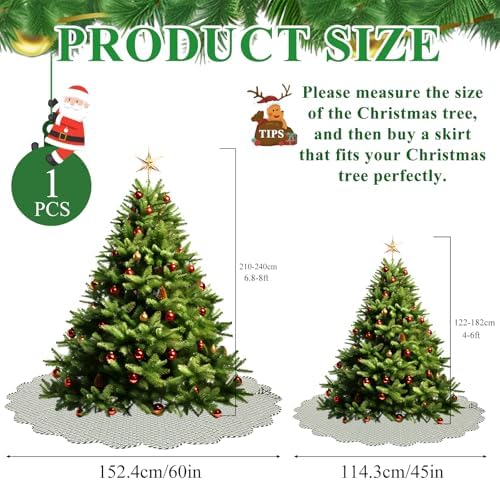 45 Inch Christmas Tree Skirt Vintage Green Plaid Floral Block Print Tree Skirts with Scalloped Edge, Classic Xmas Tree Skirt for Merry Christmas Party Holiday Home Farmhouse Indoor Outdoor Decorations